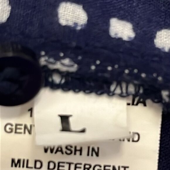 Lola Australia Navy Abstract Dotted Cotton Button Down V-Neck Ruffled Tunic- Lrg - Picture 10 of 10